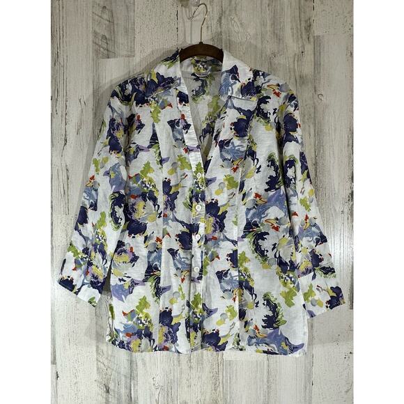 Harve Benard Tops - Harve Benard Womens Linen Blend Top Size Large Watercolor Floral Button Up